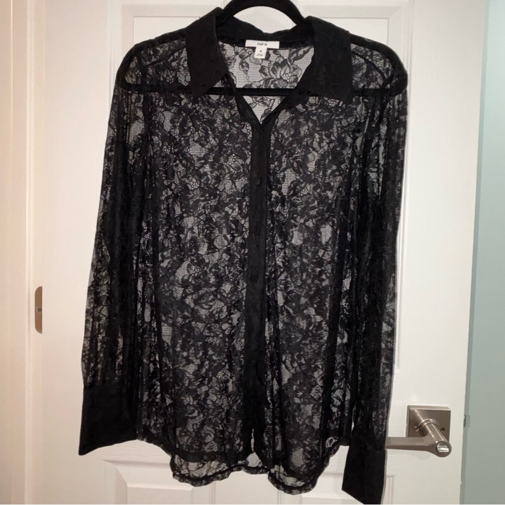Black Lace Button Down Shirt
